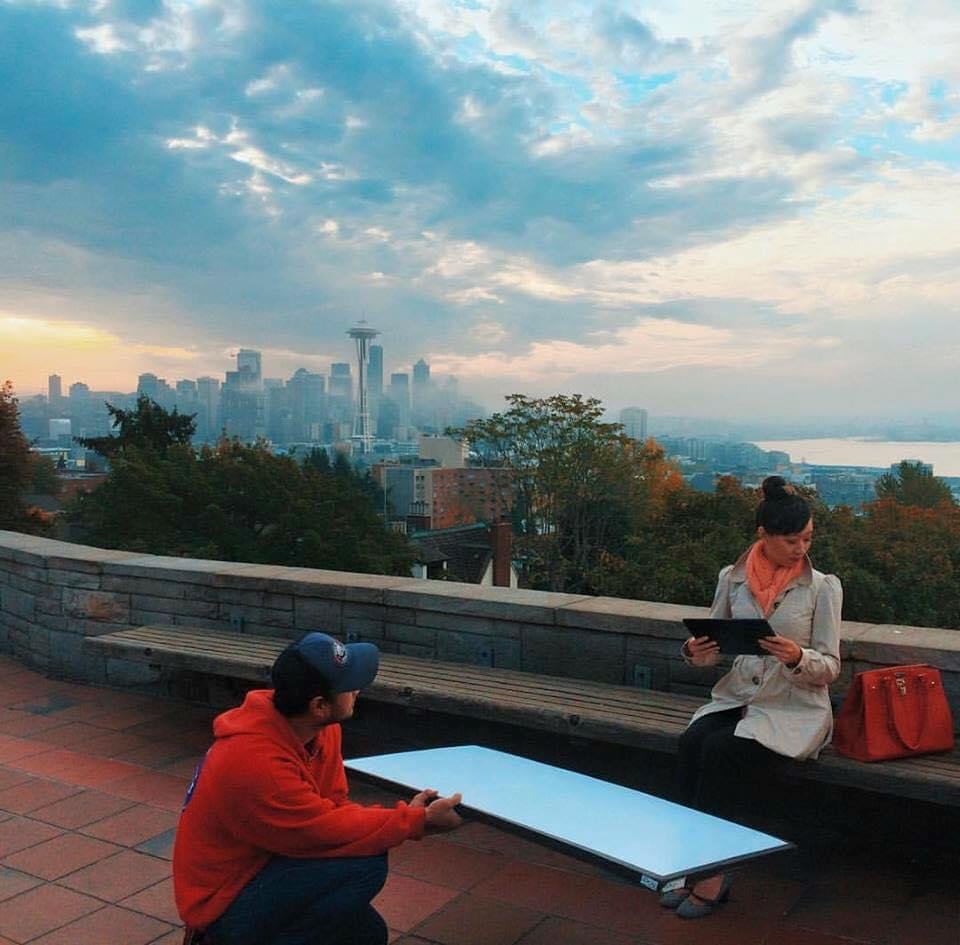 • On camera makeup in Seattle professional application by Isaac Meyers • Seattle commercial makeup artist preparing talent for filming • Corporate headshot makeup done in Seattle by Isaac Meyers • Production makeup artist in Seattle working on set