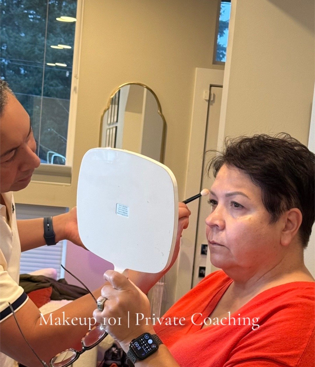 • “Isaac Meyers teaching a hands-on makeup class in Seattle” • “Private makeup lesson in Seattle focused on foundation blending” • “Student practicing contour techniques during professional makeup training” • “Before and after results from Seattle makeup class”