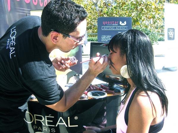Private makeup lesson in Seattle with professional makeup artist teaching foundation techniques